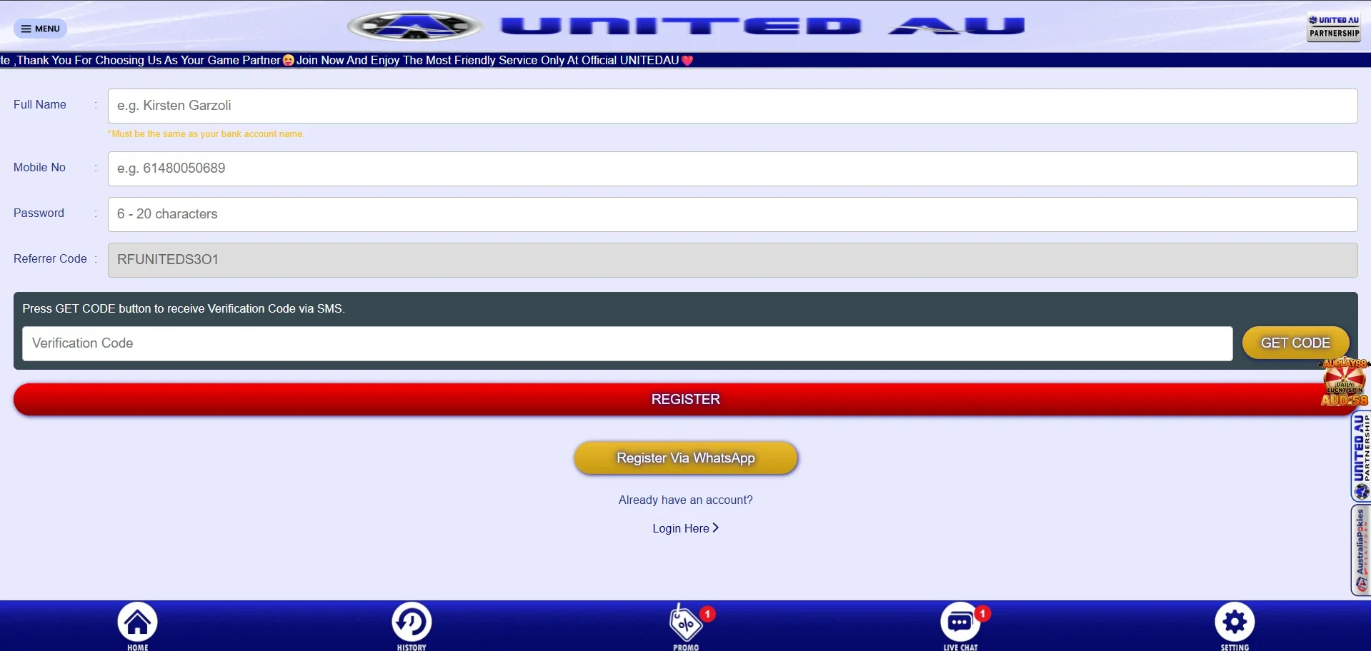 UnitedAU Casino sign up